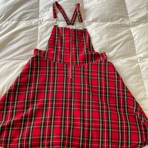Hot Topic Red Plaid O Ring Overall Dress w/ front zipper M